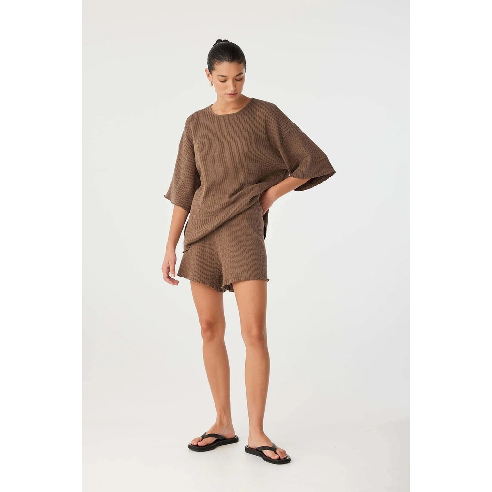 ARCAA Movement Jude Tshirt & Shorts Set Cacao Brown S Organic Cotton Knit 2pc